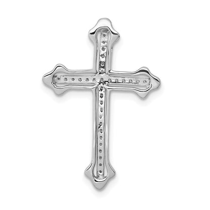 14k White Gold Polished 1/10ct. Real Diamond Budded Cross Chain Slide