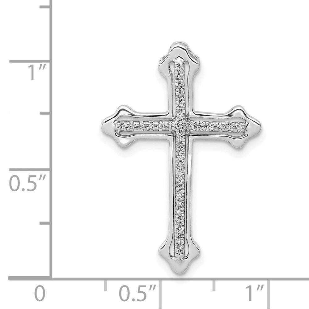 14k White Gold Polished 1/10ct. Real Diamond Budded Cross Chain Slide
