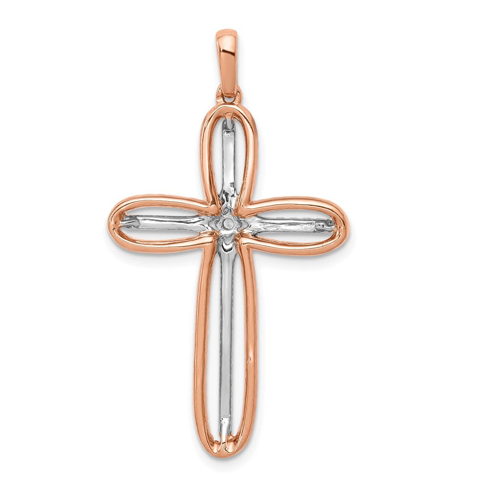 14k White and Rose Gold Real Diamond Cross Pendant