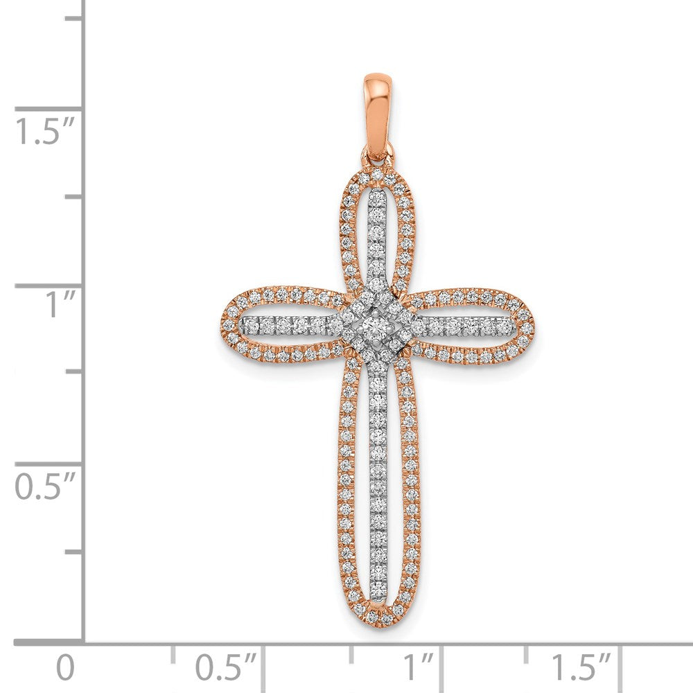 14k White and Rose Gold Real Diamond Cross Pendant