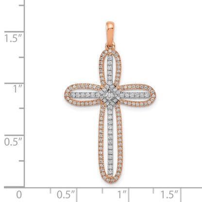 14k White and Rose Gold Real Diamond Cross Pendant