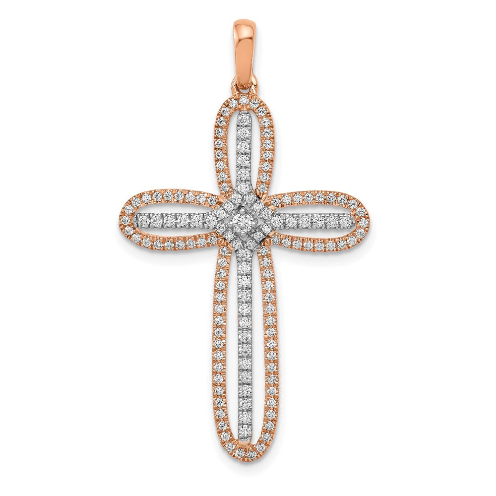 14k White and Rose Gold Real Diamond Cross Pendant