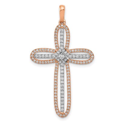 14k White and Rose Gold Real Diamond Cross Pendant