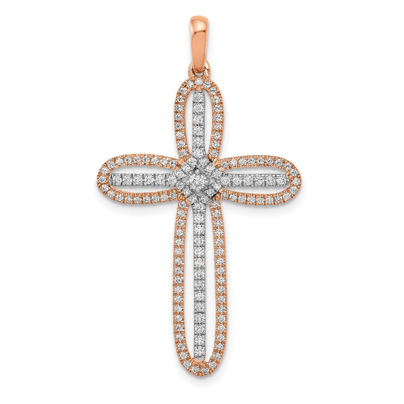 14k White and Rose Gold Real Diamond Cross Pendant