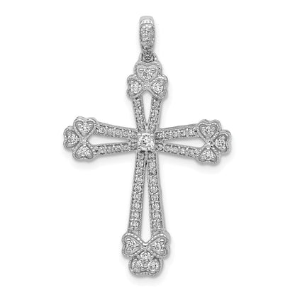 14k White Gold 3/8ct. Real Diamond Budded Cross Pendant