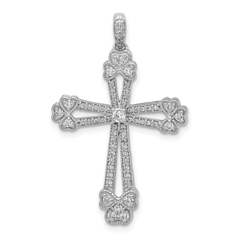 14k White Gold 3/8ct. Real Diamond Budded Cross Pendant
