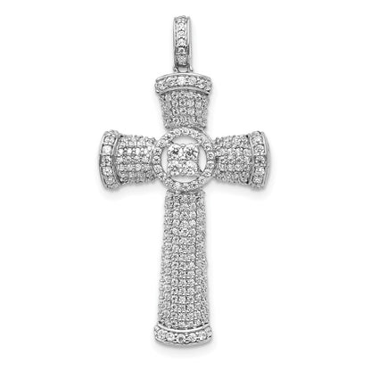 14k White Gold Real Diamond Cross Pendant