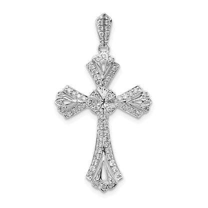 14k White Gold 1/3ct. Real Diamond Fancy Cross Pendant
