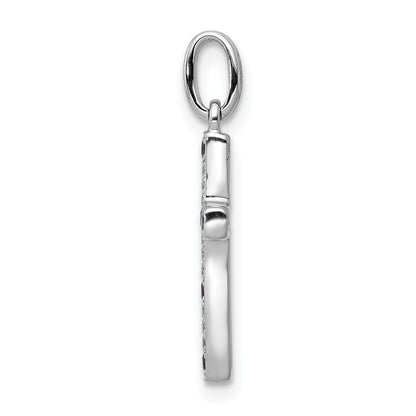 14k White Gold 1/15ct. Real Diamond and Sapphire Cross Pendant