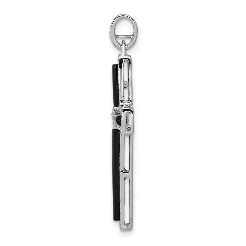 14k White Gold 1/3ct. Real Diamond and Onyx Cross Pendant