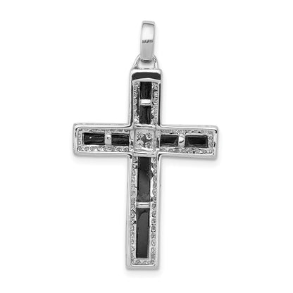 14k White Gold 1/3ct. Real Diamond and Onyx Cross Pendant