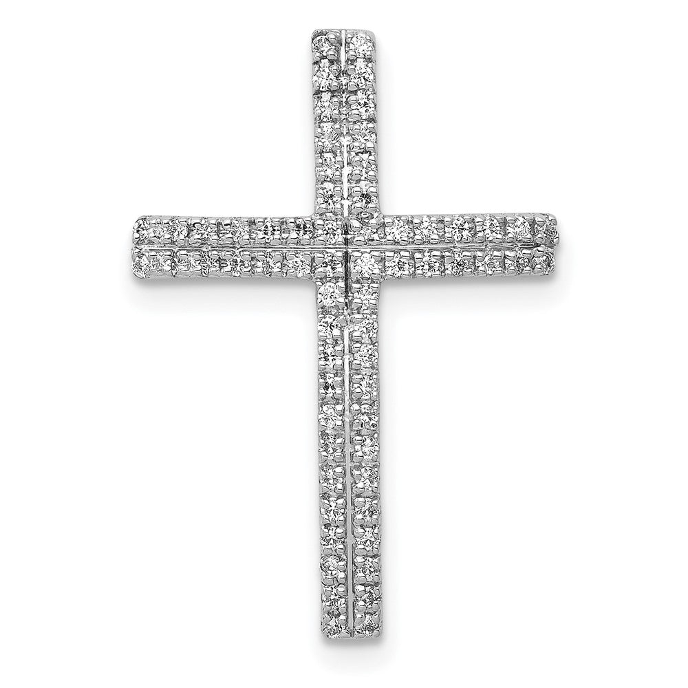 14k White Gold 1/4ct. Real Diamond Cross Chain Slide