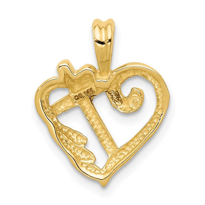 14K Yellow Gold AA Real Diamond Heart with Cross Pendant