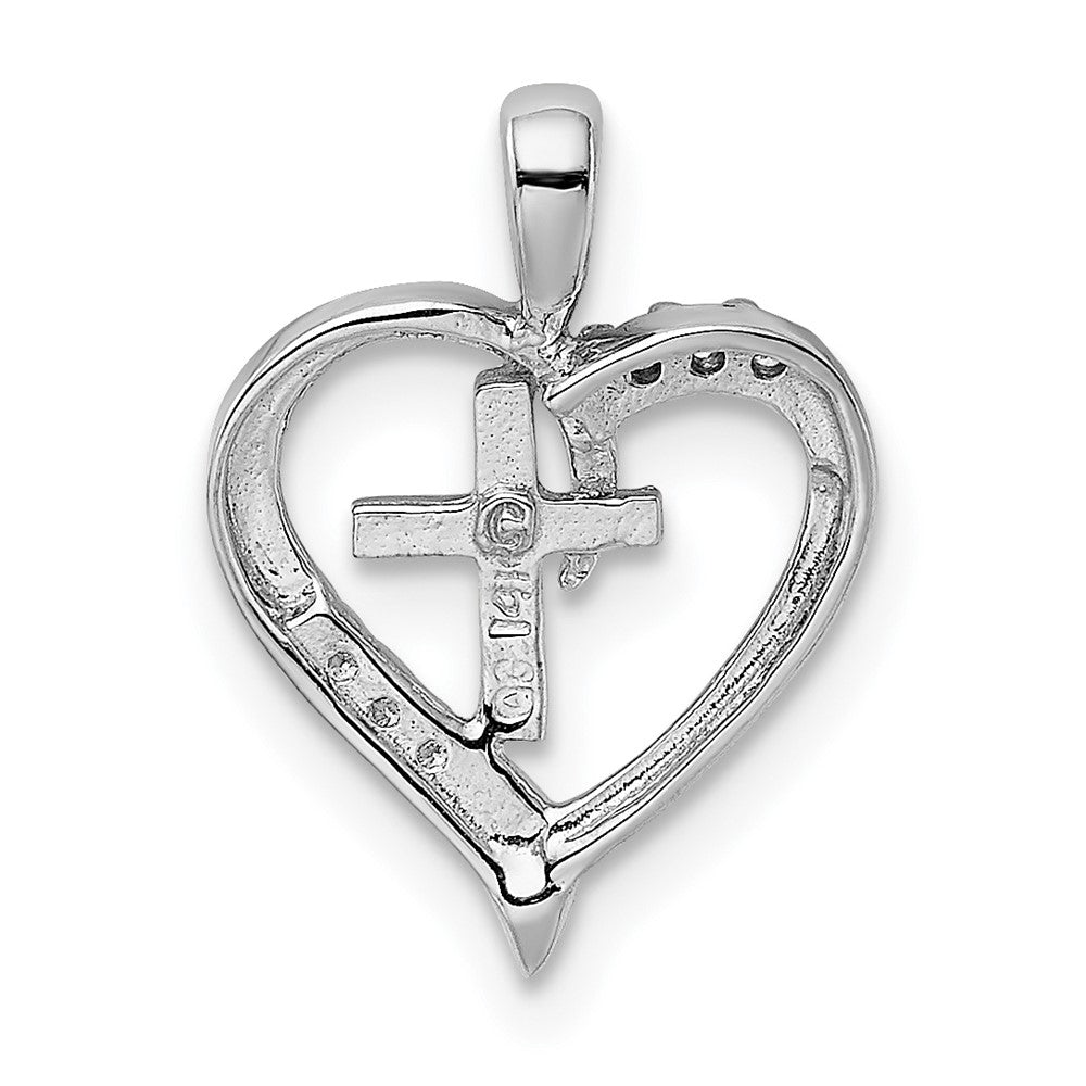 14k White Gold AA Real Diamond Heart Cross Pendant