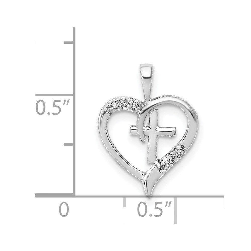 14k White Gold AA Real Diamond Heart Cross Pendant