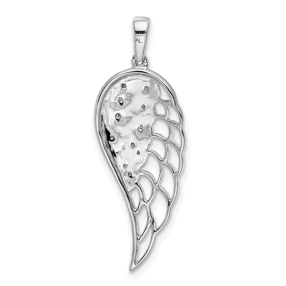 14k White Gold Real Diamond Open-work Wing Pendant