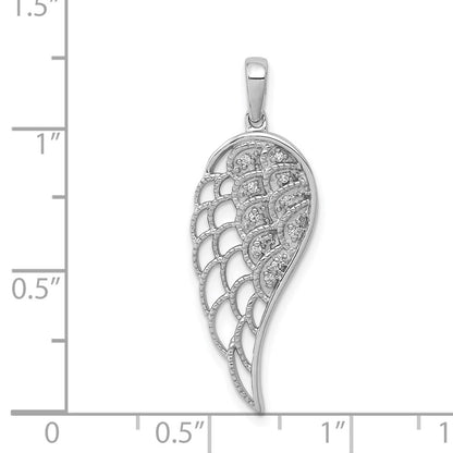 14k White Gold Real Diamond Open-work Wing Pendant