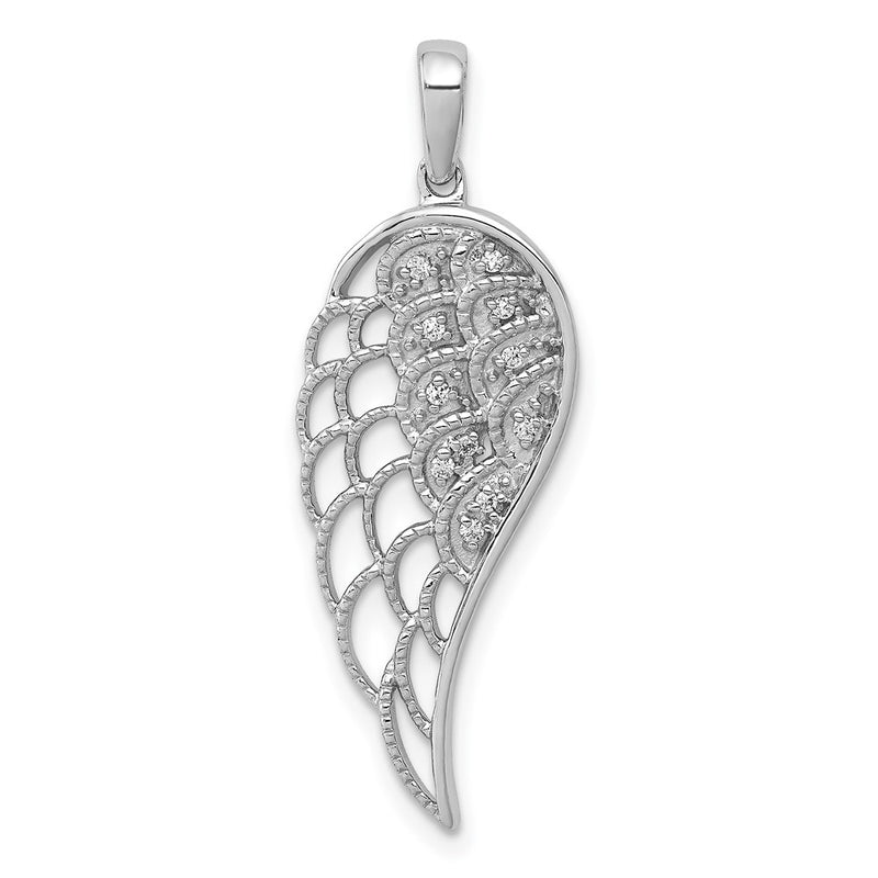 14k White Gold Real Diamond Open-work Wing Pendant