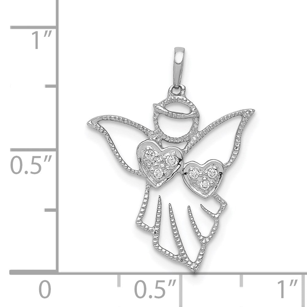 14k White Gold Real Diamond Angel Pendant