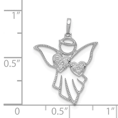 14k White Gold Real Diamond Angel Pendant