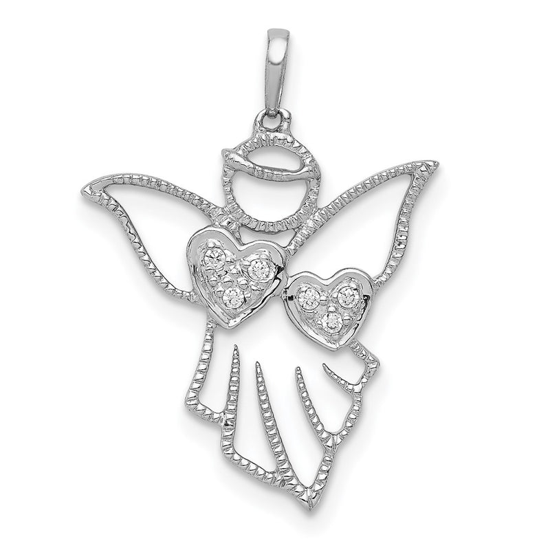 14k White Gold Real Diamond Angel Pendant