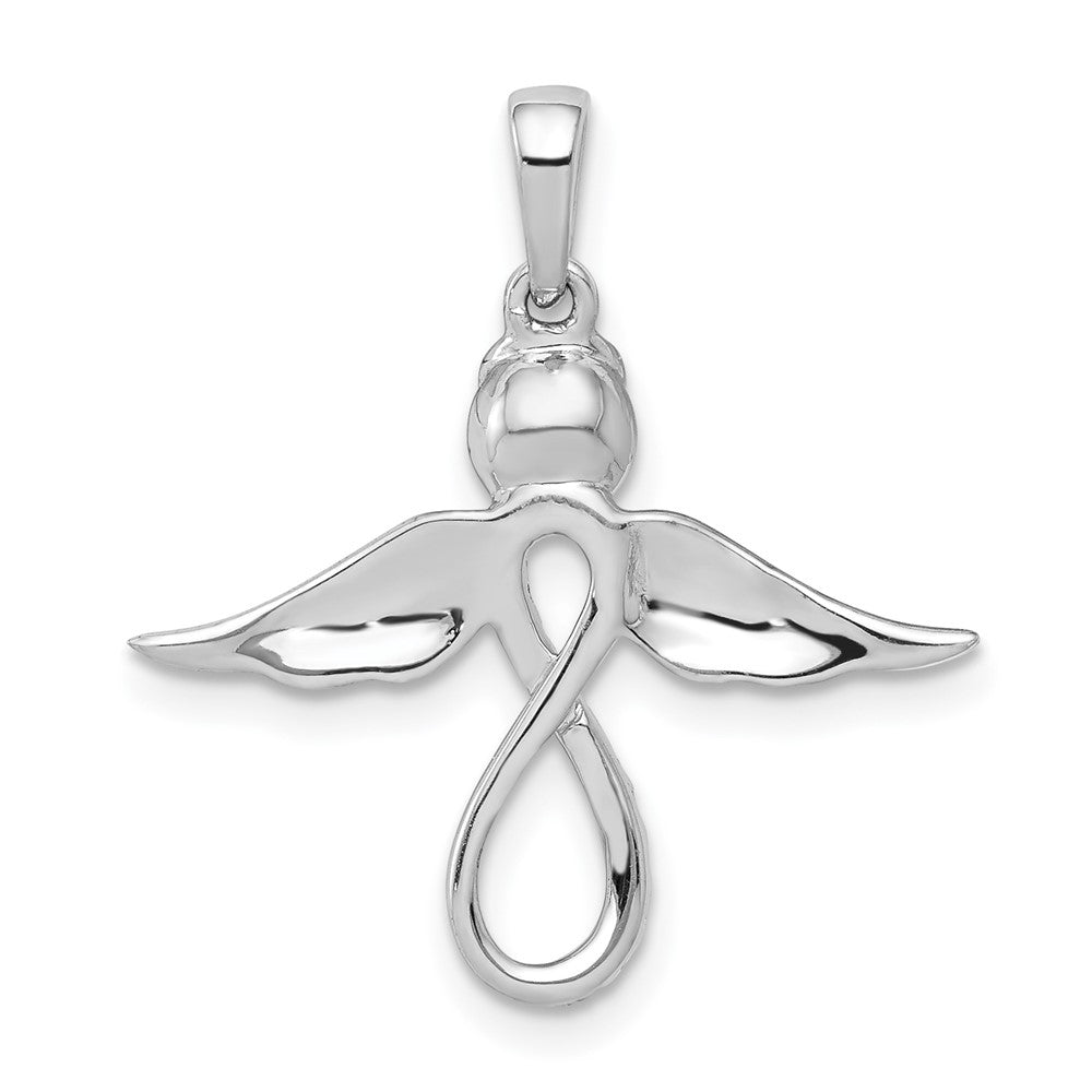 14k White Gold Real Diamond Infinity Angel Pendant