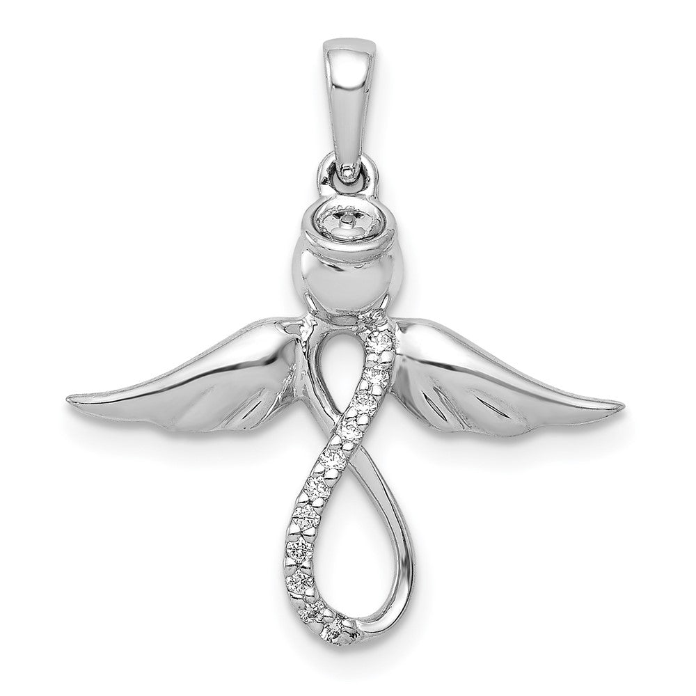 14k White Gold Real Diamond Infinity Angel Pendant