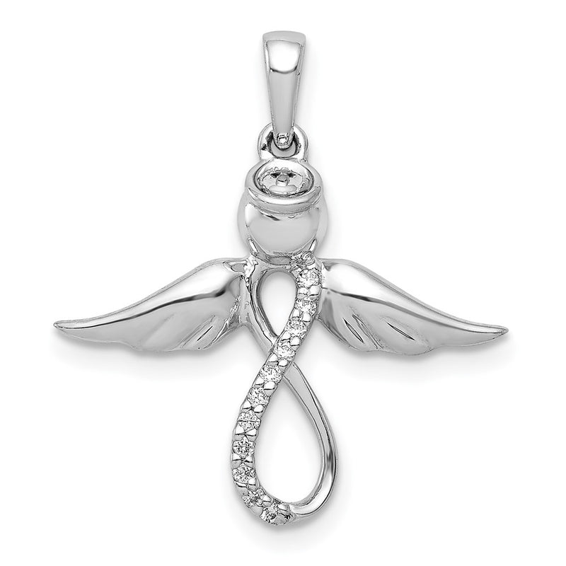 14k White Gold Real Diamond Infinity Angel Pendant