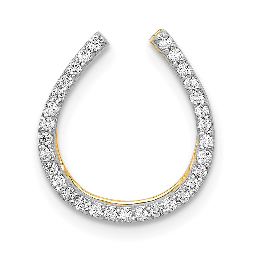 14k Yellow Gold and Rhodium 1/6ct. Real Diamond Horseshoe Chain Slide