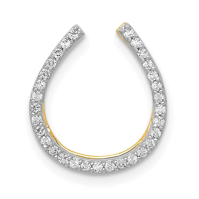 14k Yellow Gold and Rhodium 1/6ct. Real Diamond Horseshoe Chain Slide