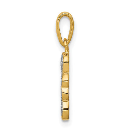 14K Yellow Gold .02ct.Real Diamond Four Leaf Clover Pendant