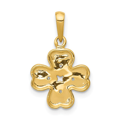 14K Yellow Gold .02ct.Real Diamond Four Leaf Clover Pendant