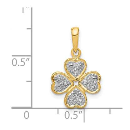 14K Yellow Gold .02ct.Real Diamond Four Leaf Clover Pendant