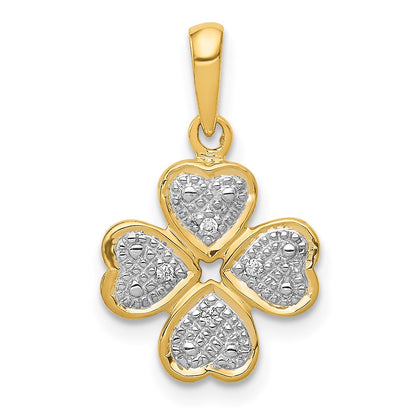 14K Yellow Gold .02ct.Real Diamond Four Leaf Clover Pendant