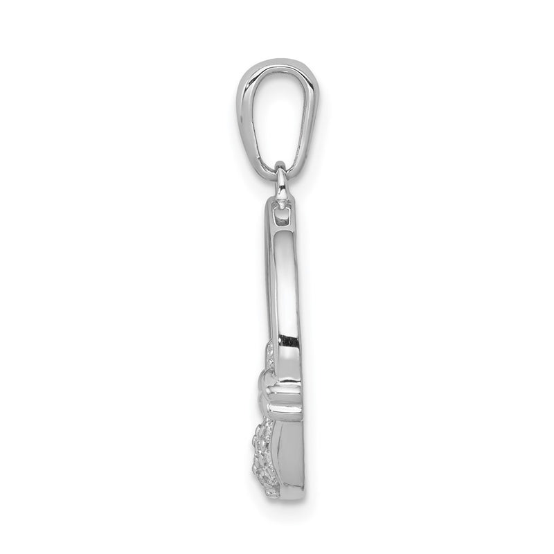 14k White Gold Real Diamond Claddagh Circle Pendant
