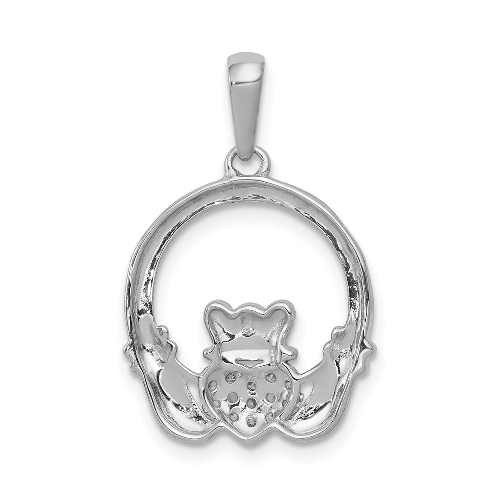14k White Gold Real Diamond Claddagh Circle Pendant