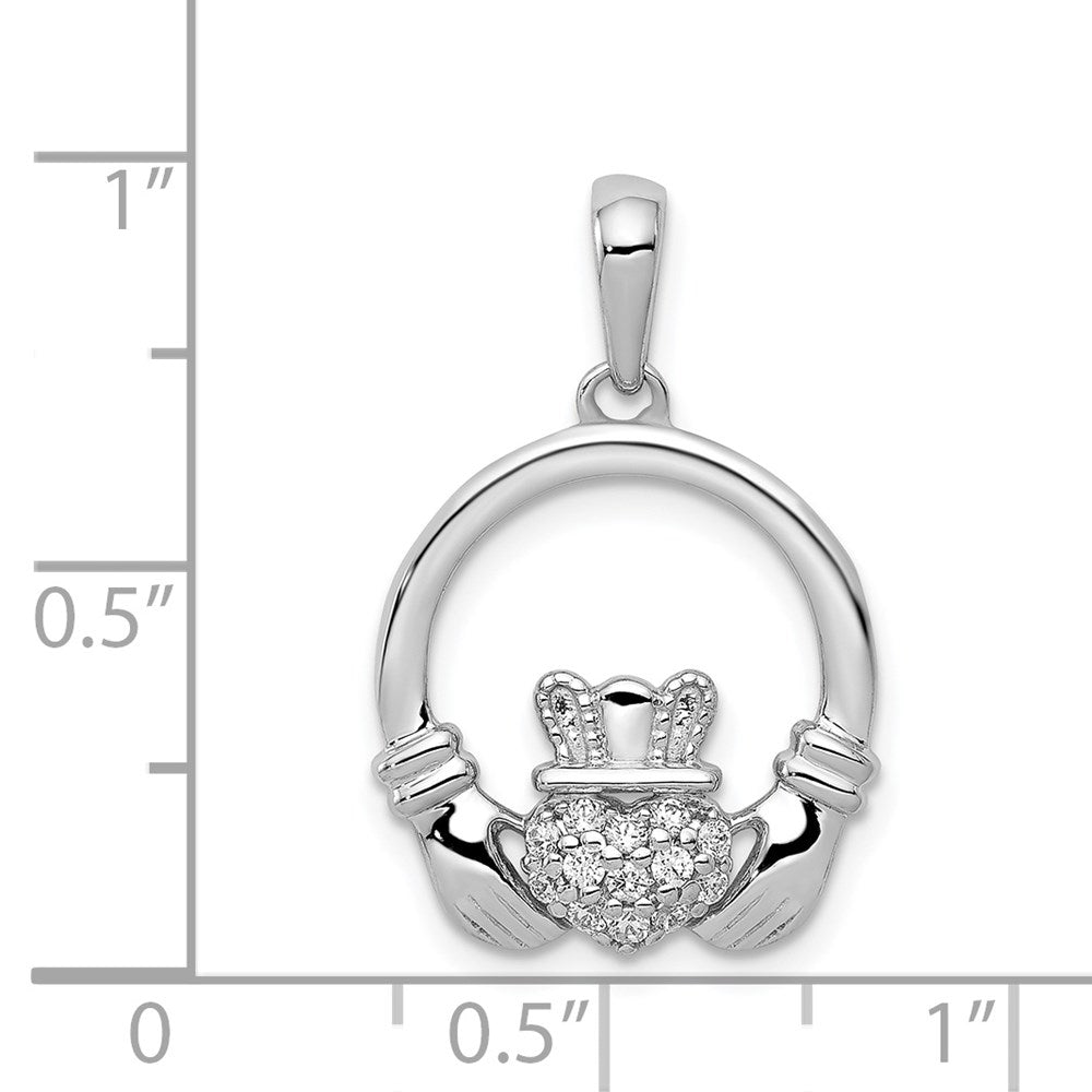 14k White Gold Real Diamond Claddagh Circle Pendant