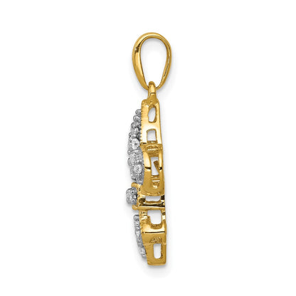 14K Yellow Gold Real Diamond Fleur De Lis Pendant