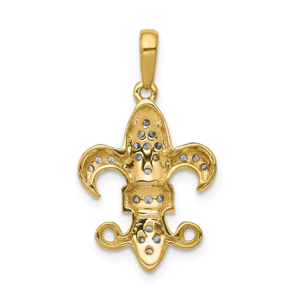 14K Yellow Gold Real Diamond Fleur De Lis Pendant