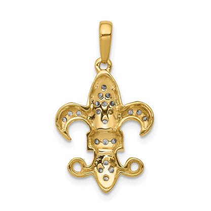 14K Yellow Gold Real Diamond Fleur De Lis Pendant