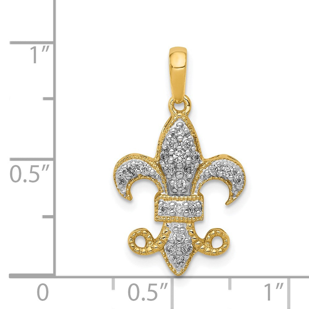 14K Yellow Gold Real Diamond Fleur De Lis Pendant