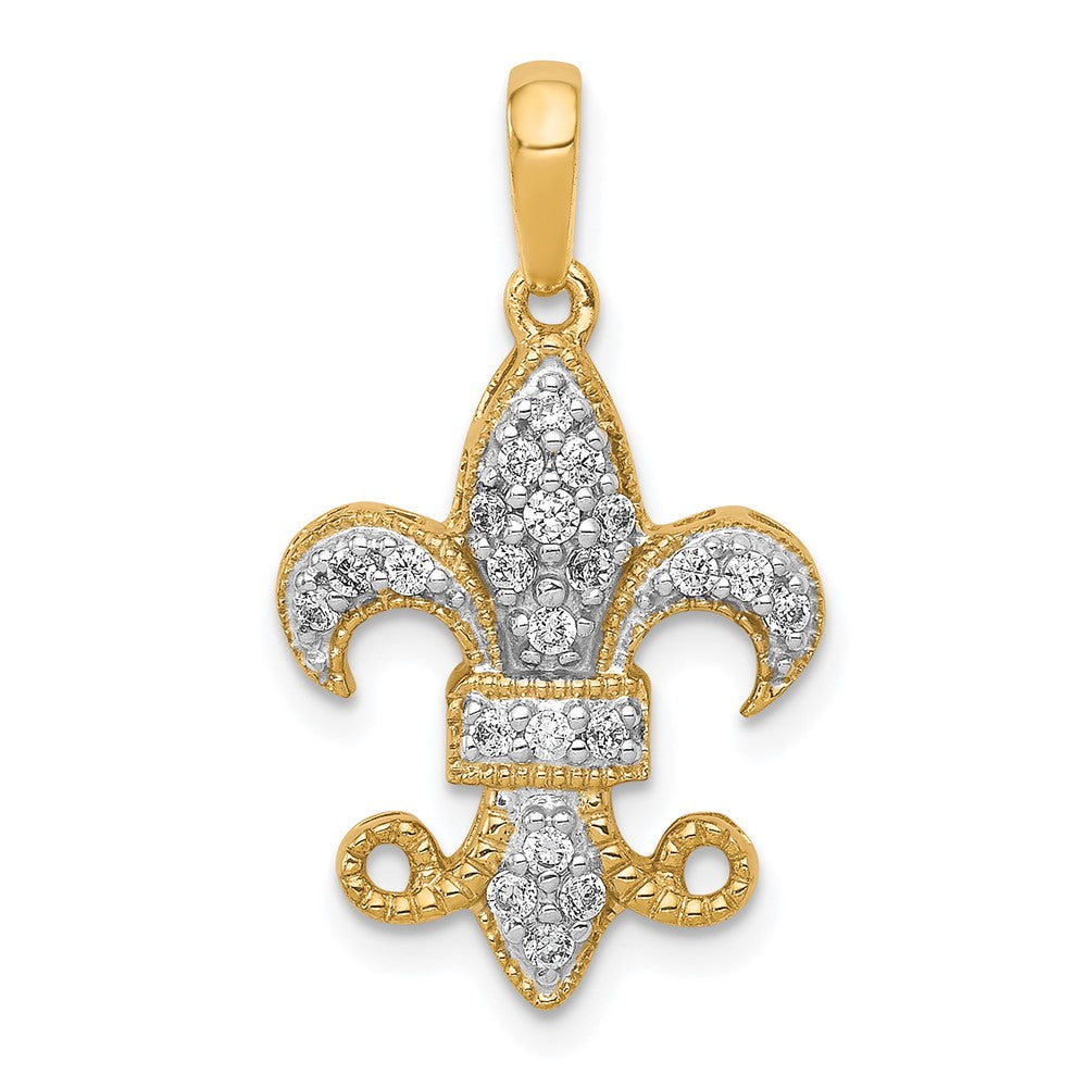 14K Yellow Gold Real Diamond Fleur De Lis Pendant