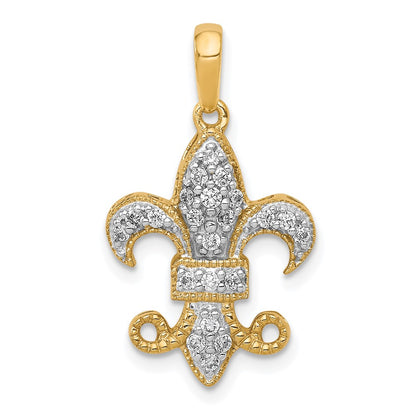 14K Yellow Gold Real Diamond Fleur De Lis Pendant