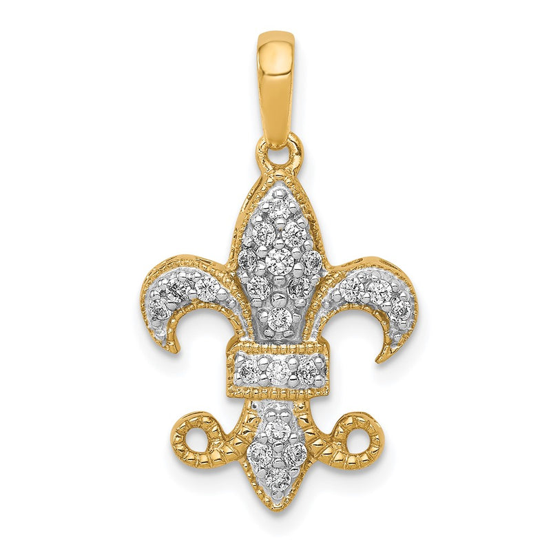 14K Yellow Gold Real Diamond Fleur De Lis Pendant