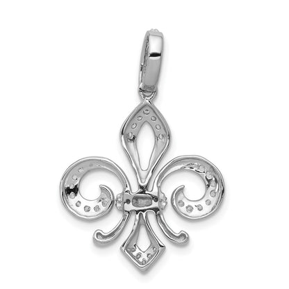 Solid 14k Two-tone Simulated CZ Fleur De Lis Pendant