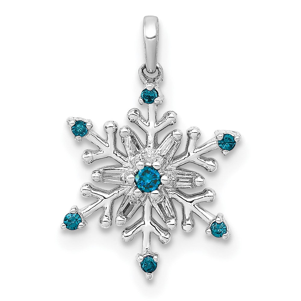 14k White Gold 1/10ct. Blue and White Real Diamond Snowflake Pendant