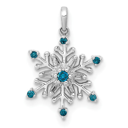 14k White Gold 1/10ct. Blue and White Real Diamond Snowflake Pendant