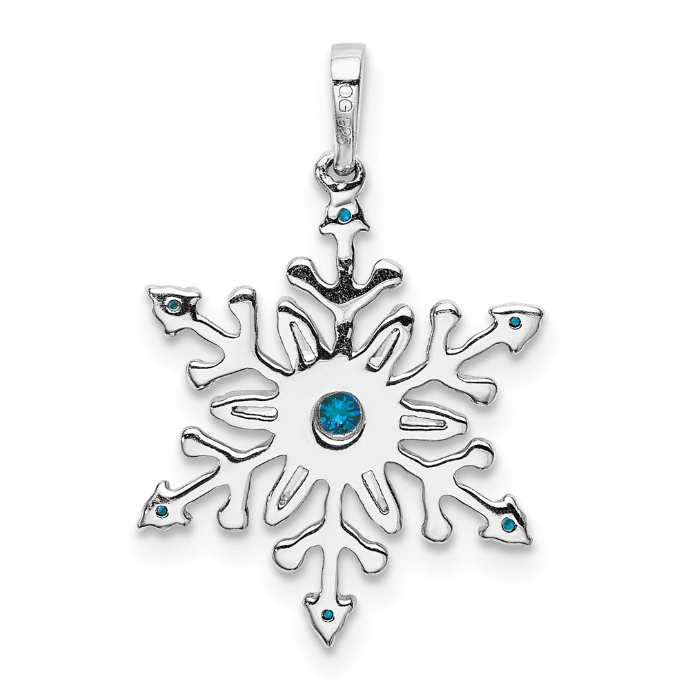 14k White Gold 1/6ct. Blue and White Real Diamond Snowflake Pendant