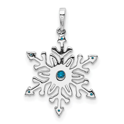 14k White Gold 1/6ct. Blue and White Real Diamond Snowflake Pendant
