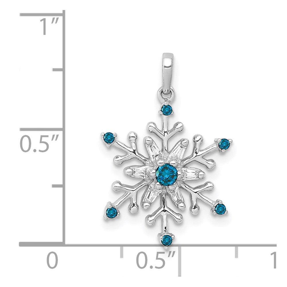14k White Gold 1/6ct. Blue and White Real Diamond Snowflake Pendant